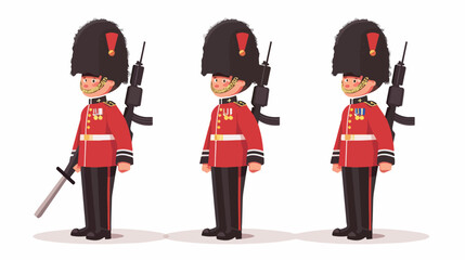 Cartoon Illustration of a British Royal Guard Flat vector - obrazy, fototapety, plakaty
