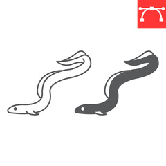 Eel line and glyph icon, seafood and fish , moray vector icon, vector graphics, editable stroke outline sign, eps 10.