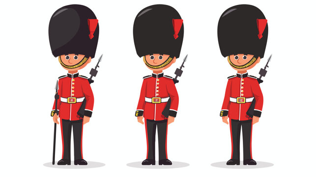 Cartoon Illustration of a British Royal Guard Flat vector