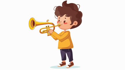Cartoon Little boy with trumpet Flat vector isolated