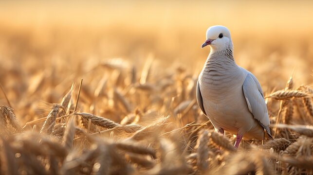 zoomed in view of a beautiful dove in a field. Enjoy the serene simplicity of nature's beauty captured in this image.