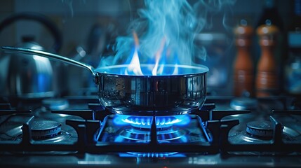 Simmering Pot Over Blue Flame