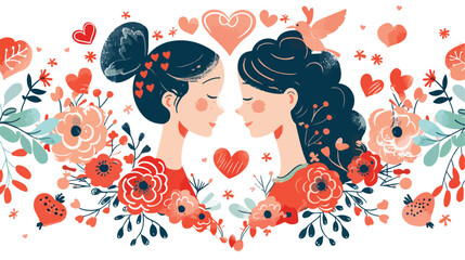 Mothers Day and Valentines Day greeting card flat vector