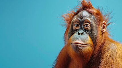 orangutan in design look presenting like model on blue background