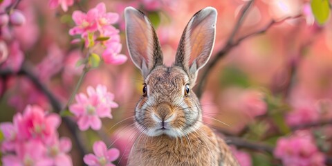 Obraz premium Rabbit Amidst Pink Blossoms