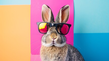 rabbit with shades on colorful background