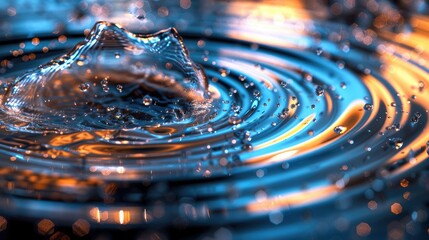 An artistic representation of sound waves causing a splash in a pool of liquid mercury - obrazy, fototapety, plakaty