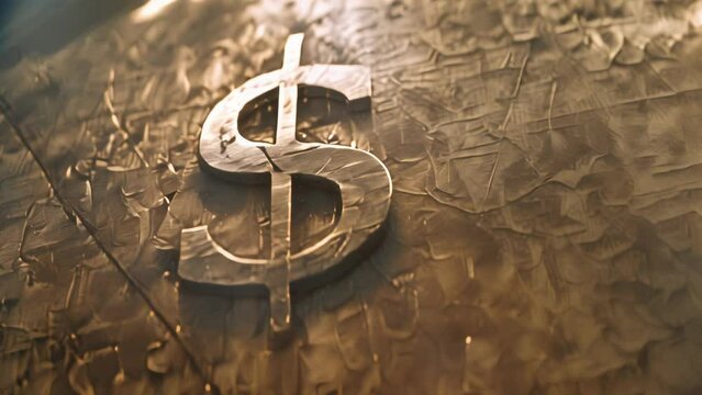 Dollar symbol with a scratched texture on a dark metallic background