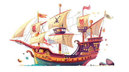 Colorful pirate ship illustration image Flat vector illustration