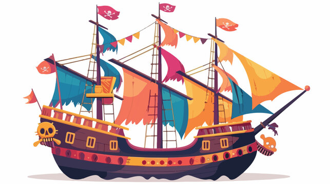 Colorful pirate ship illustration image Flat vector illustration