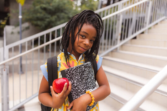 African American girl fist day of school year