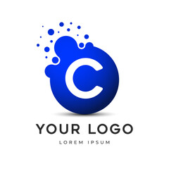 Letter C Logo with dots, Lettering  unit with round digital pixels circles mnemonic. Alphabet C Letter Design vector graphic. single letter symbol, icon - editable vector logo