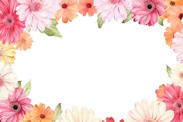 watercolor of gerbera daisy flowers frame, botanical border, romantic gerbera daisy flowers. Floral frame illustration. Floral banner, background, card with copy space.