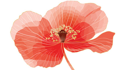 Poppy flower on textile background with golden outline