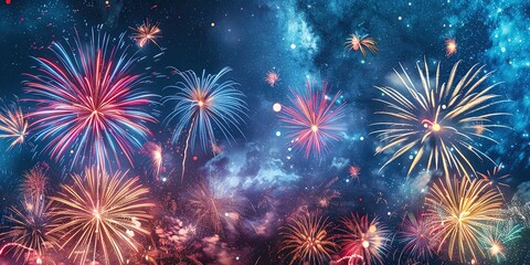 Naklejka premium A Dazzling Fireworks Display Lighting Up the Night