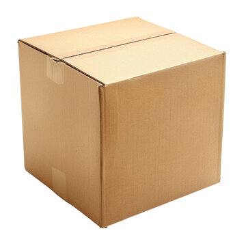 Brown cardboard moving box on transparent background 