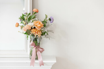 Colourful Pastel Floral Bouquet Arrangement in a Clear Vase