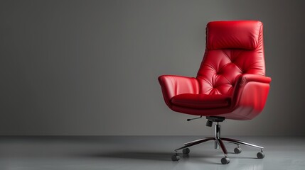 Office leather red chair isolated on grey background