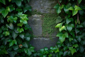 Green ivy growing on a stone wall in the garden,  Natural background - obrazy, fototapety, plakaty