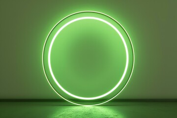 A green neon circle in an empty room