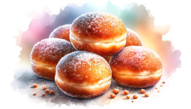 Watercolor Painting of Malasadas