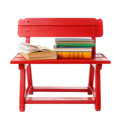 Red school desk with books on transparent background 
