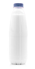 White plastic bottle of milk isolated on white background