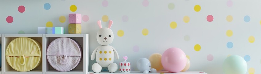 Playful polka dots in cheerful pastel colors, adding a whimsical touch to a nursery or children's...
