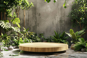 Minimal circular podium eco-friendly bamboo material