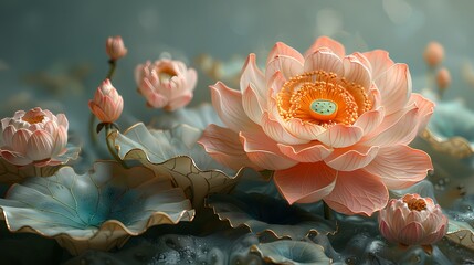 Embroidery lotus pattern illustration poster background