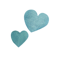 Watercolor illustration of cute blue cartoon hearts. For decorating cards and invitations