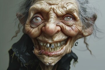 Scary old woman with a scary face, halloween concept