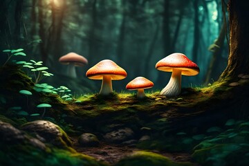 Mushroom Wallpaper ,Fantasy Wallpaper, 4K, Mushroom Light, Fantasy Mushroom, Jungle, Forest