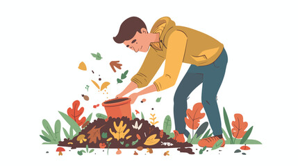 Illustration of a Man Adding Biodegradable Waste to H