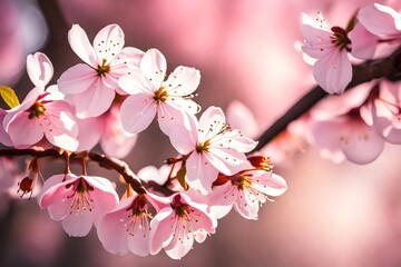 A macro shot of the graceful pink cherry blossoms, their intricate beauty standing out against the soft, defocused surroundings.