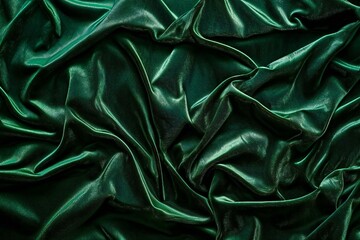 Green satin fabric texture background with shiny folds,  Close up