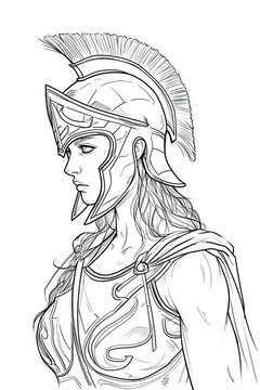Sketch of a female warrior with a helmet on her head