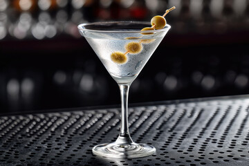 Classic Martini with Olives in Elegant Setting.
