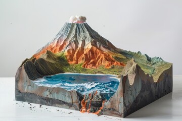 A model of a mountain range with a river running through it