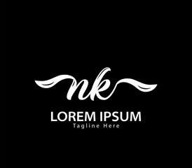 Initial handwriting letter NK logo design. NK logo design. NK logo design vector template in black background.