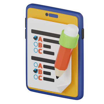 3D Icon of Online Test for Modern Education. 3D Render