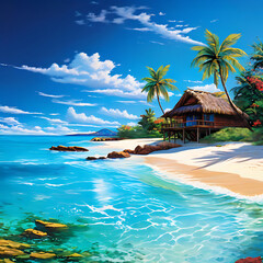 Naklejka premium beach with palm trees and sky