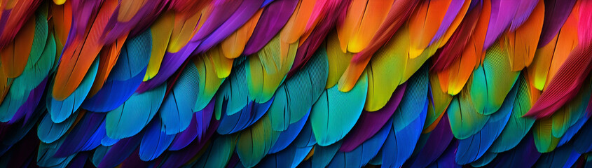 Obraz premium Close-up of a parrot's feather array in a kaleidoscope of colors.
