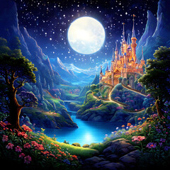 Fototapeta na wymiar night landscape with castle