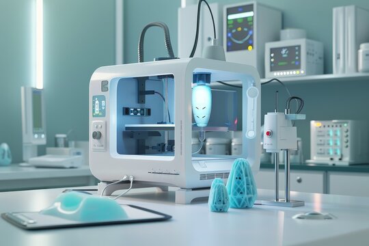 A White 3D Printer Is Sitting On A Table In A Lab