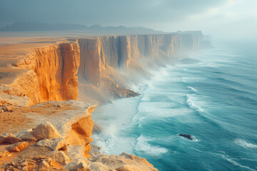 Majestic Cliffs Overlooking Ocean Waves.