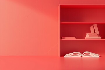 Fototapeta na wymiar A colorful bookshelf with a book open on it