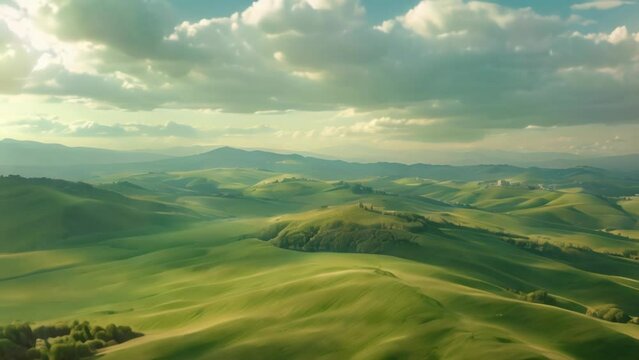 Green hills landscape. 4k video animation