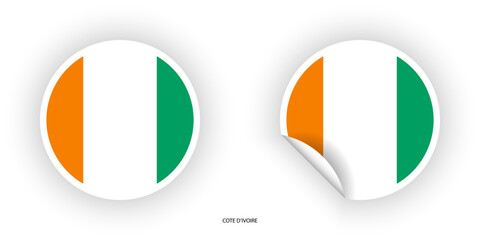 Côte d'Ivoire (Ivory Coast) sticker flag icon set in circle shape and circular shape with peel off isolated on white background