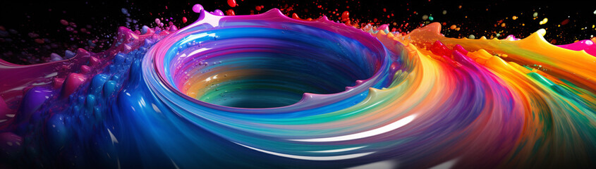 Liquified rainbow vortex with a magnetic pull effect at its center. - obrazy, fototapety, plakaty